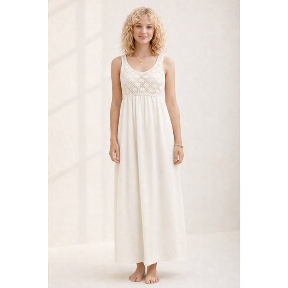 aerie Dresses & Skirts - Aerie White Crochet Maxi Dress Boho Beach Coastal Summer Festival Size Large